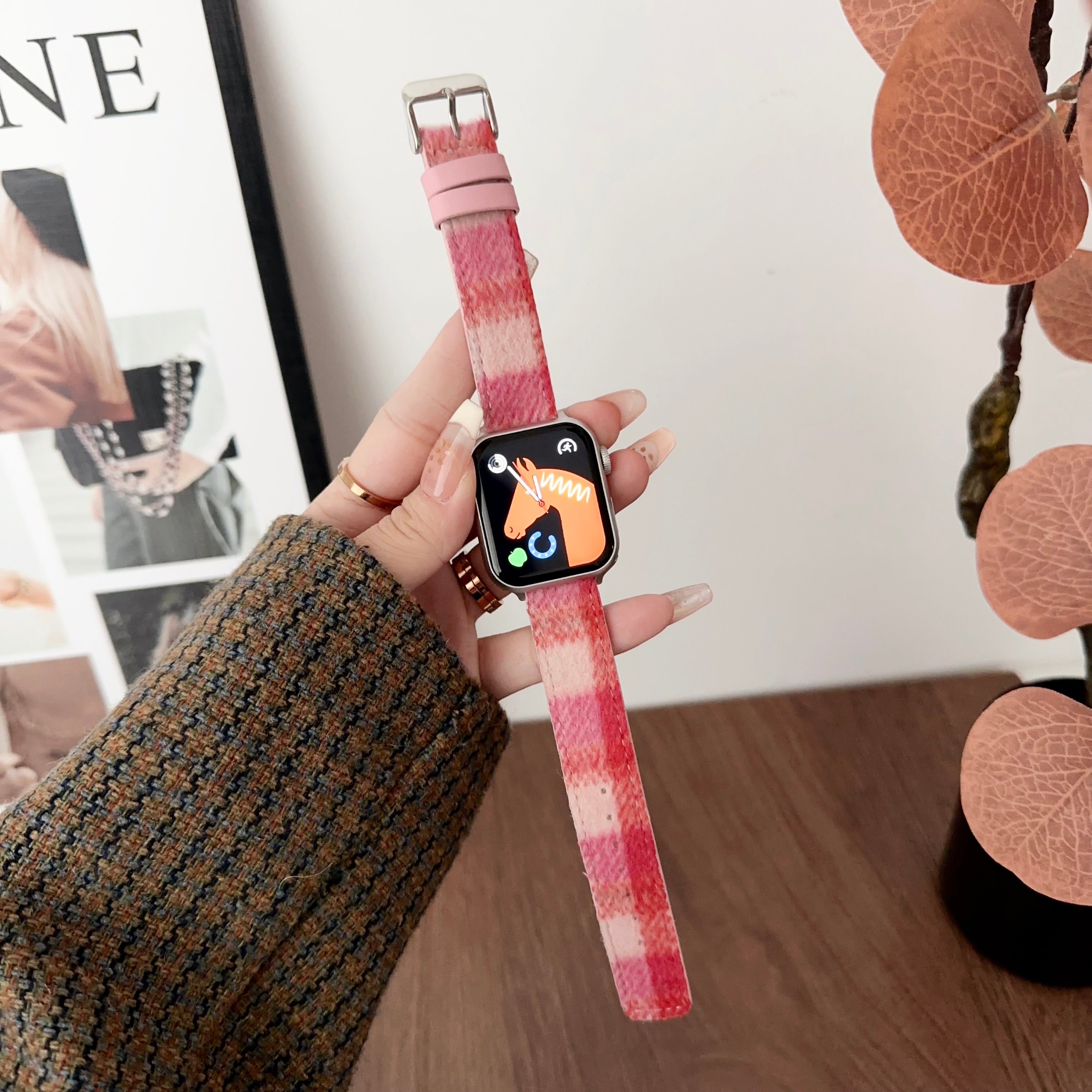 For Apple Watch Series 9 8 7 41mm / 6 5 4 SE (2023) SE (2022) SE 40mm / 3 2 1 38mm Woolen Watch Band - Pink Purple For Apple Watch Series 9 8 7 41mm / 6 5 4 SE (2023) SE (2022) SE 40mm / 3 2 1 38mm Woolen Watch Band - Pink Purple
